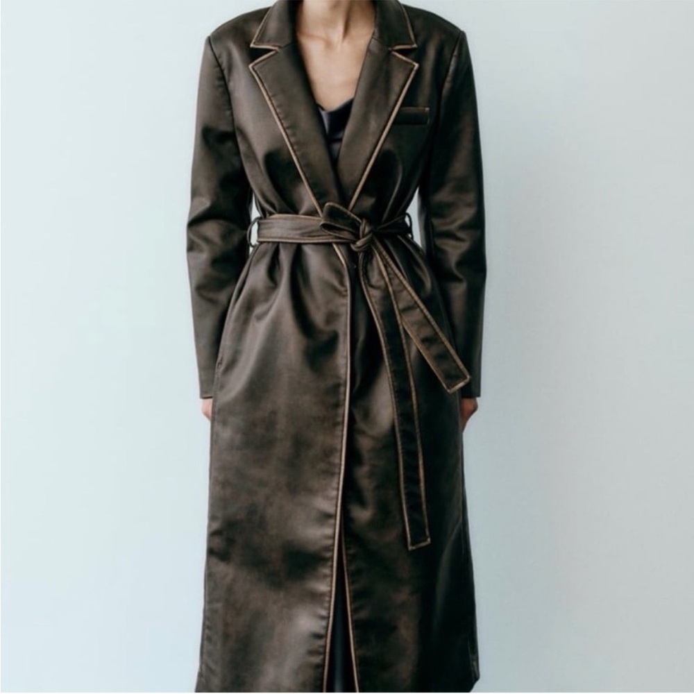 Zara faux leather Brown Women's Trench Coat